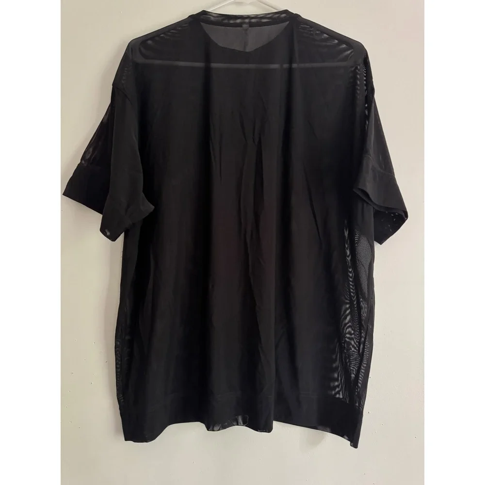 Athleta Womens Black Sheer Mesh Short Sleeve Oversized Layering Top Small